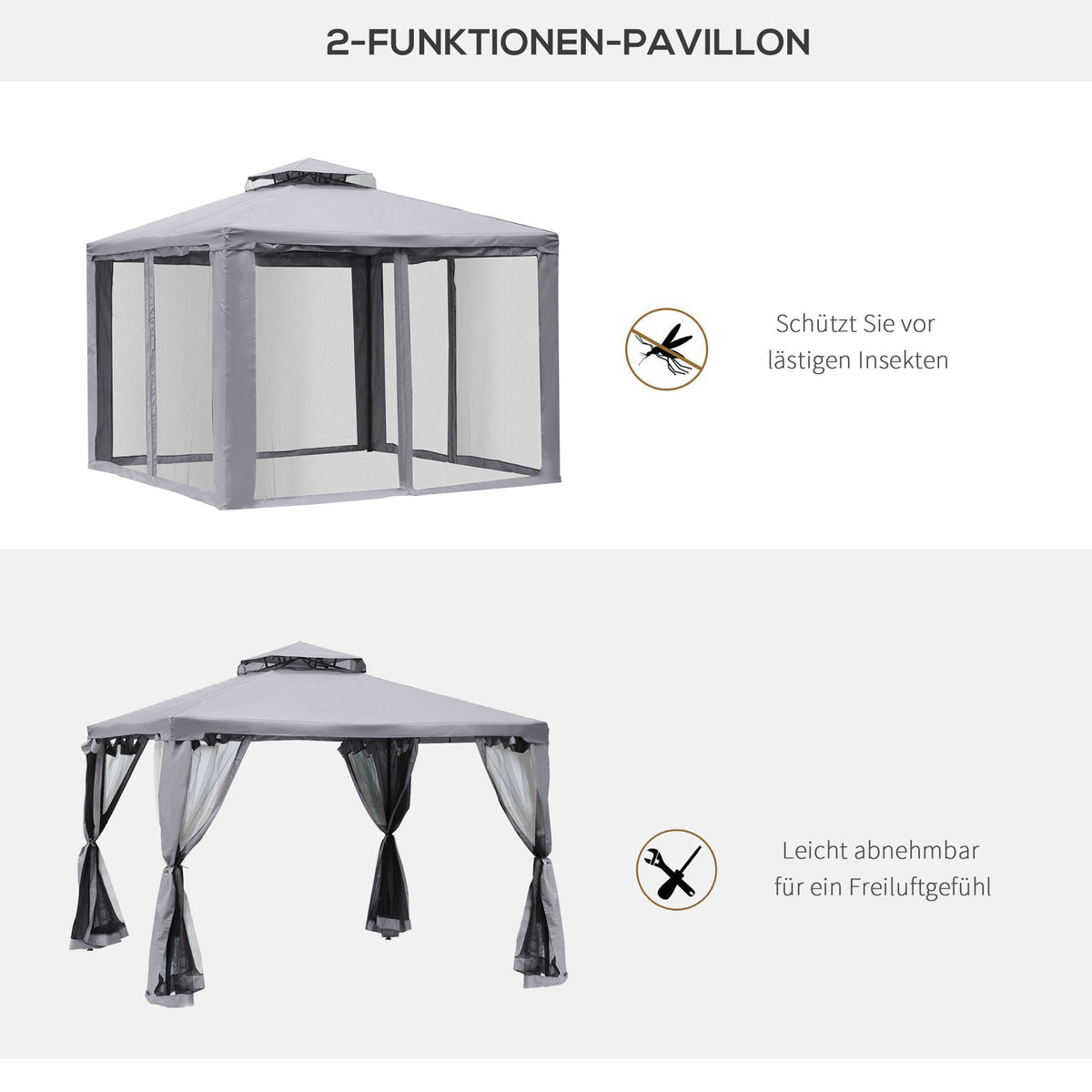 Gartenpavillon mit Doppeldach und Moskitonetz