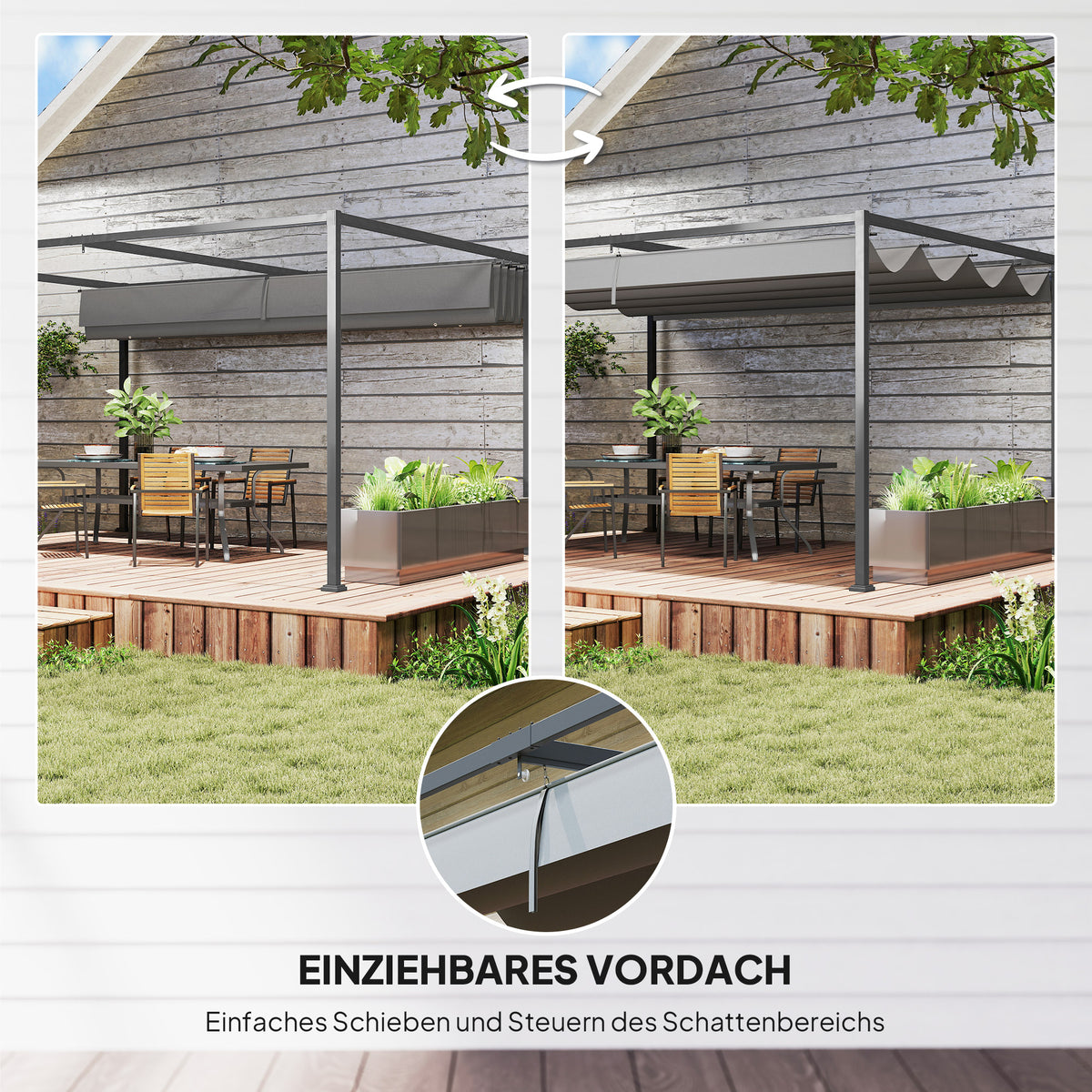 Pergola mit verschiebbarem Dach und Metallrahmen