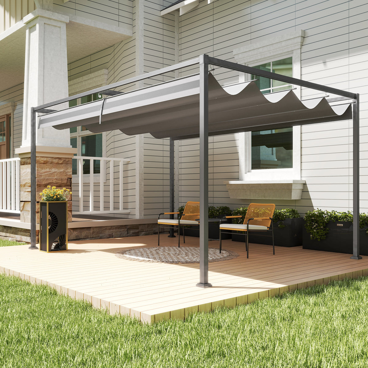 Pergola mit verschiebbarem Dach und Metallrahmen