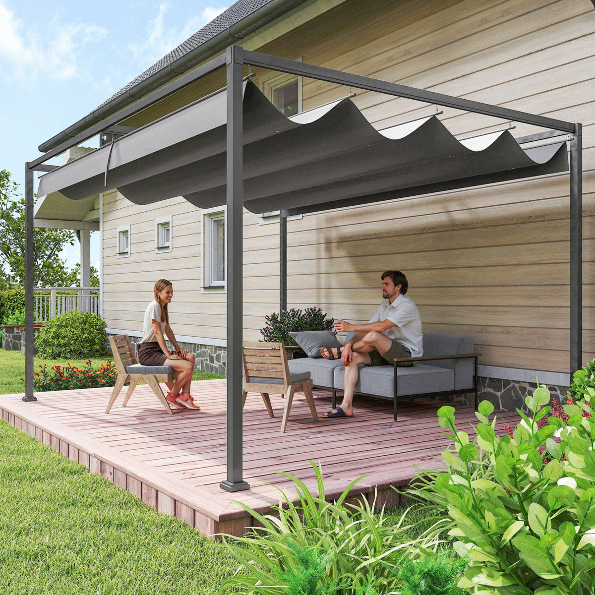 Pergola mit verschiebbarem Dach und Metallrahmen