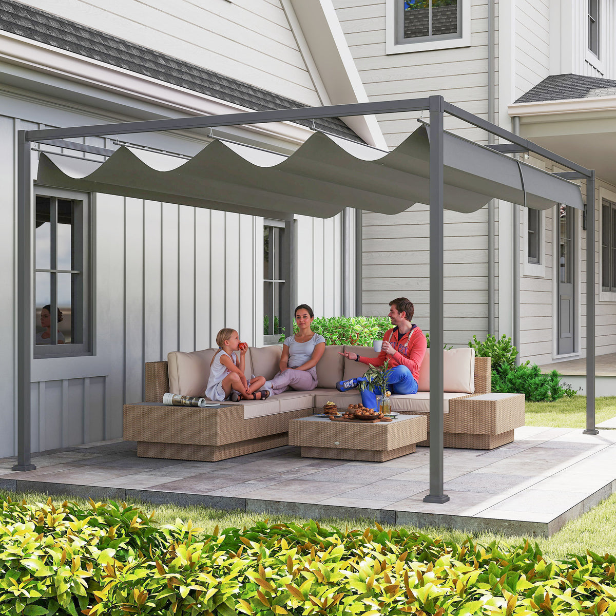 Pergola mit verschiebbarem Dach und Metallrahmen