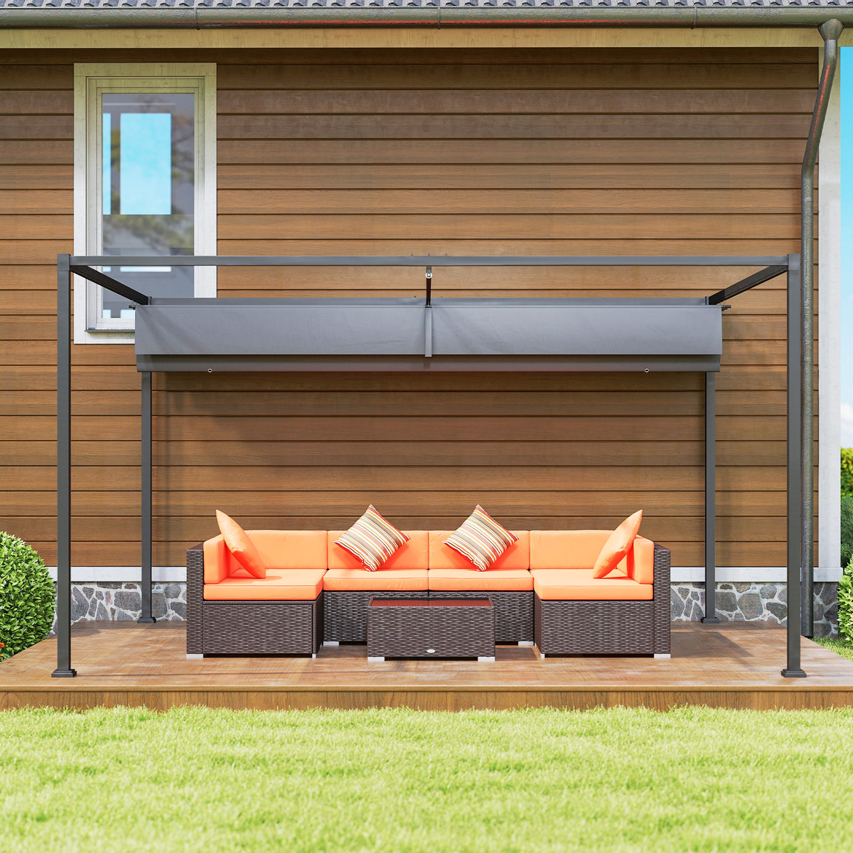 Pergola mit verschiebbarem Dach und Metallrahmen