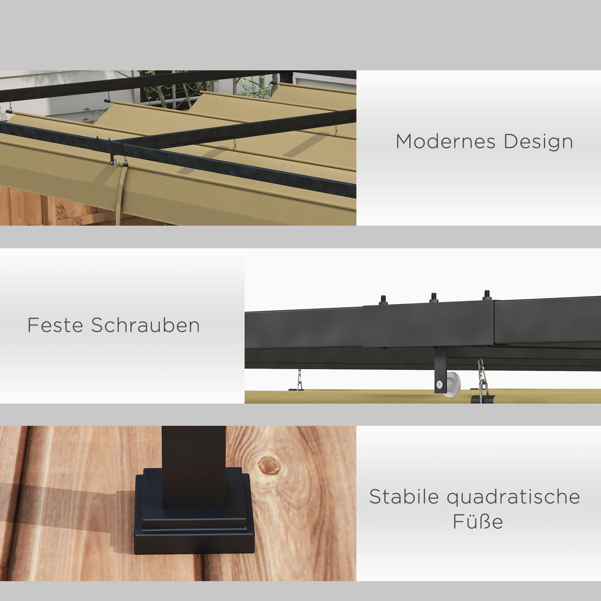 Pergola mit verschiebbarem Dach und Metallrahmen