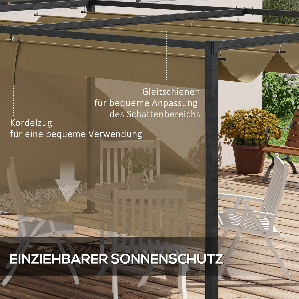 Pergola mit verschiebbarem Dach und Metallrahmen
