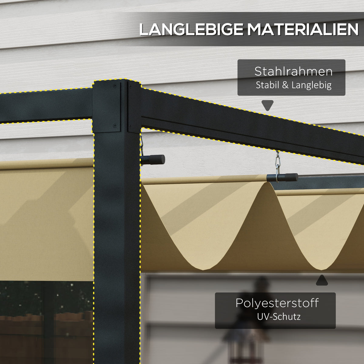 Pergola mit verschiebbarem Dach und Metallrahmen