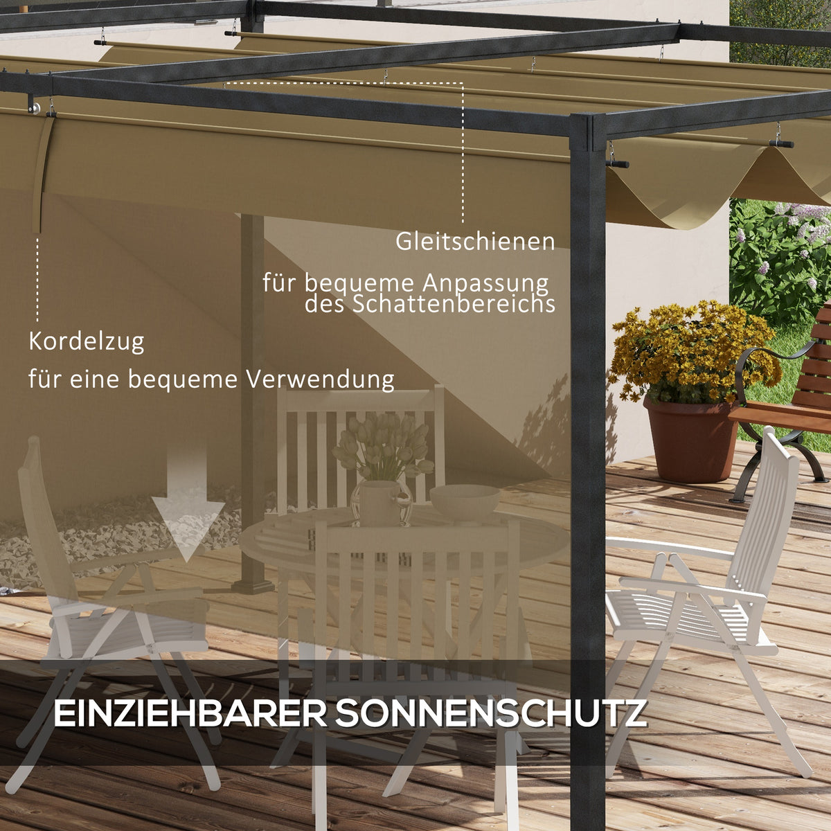Pergola mit verschiebbarem Dach und Metallrahmen