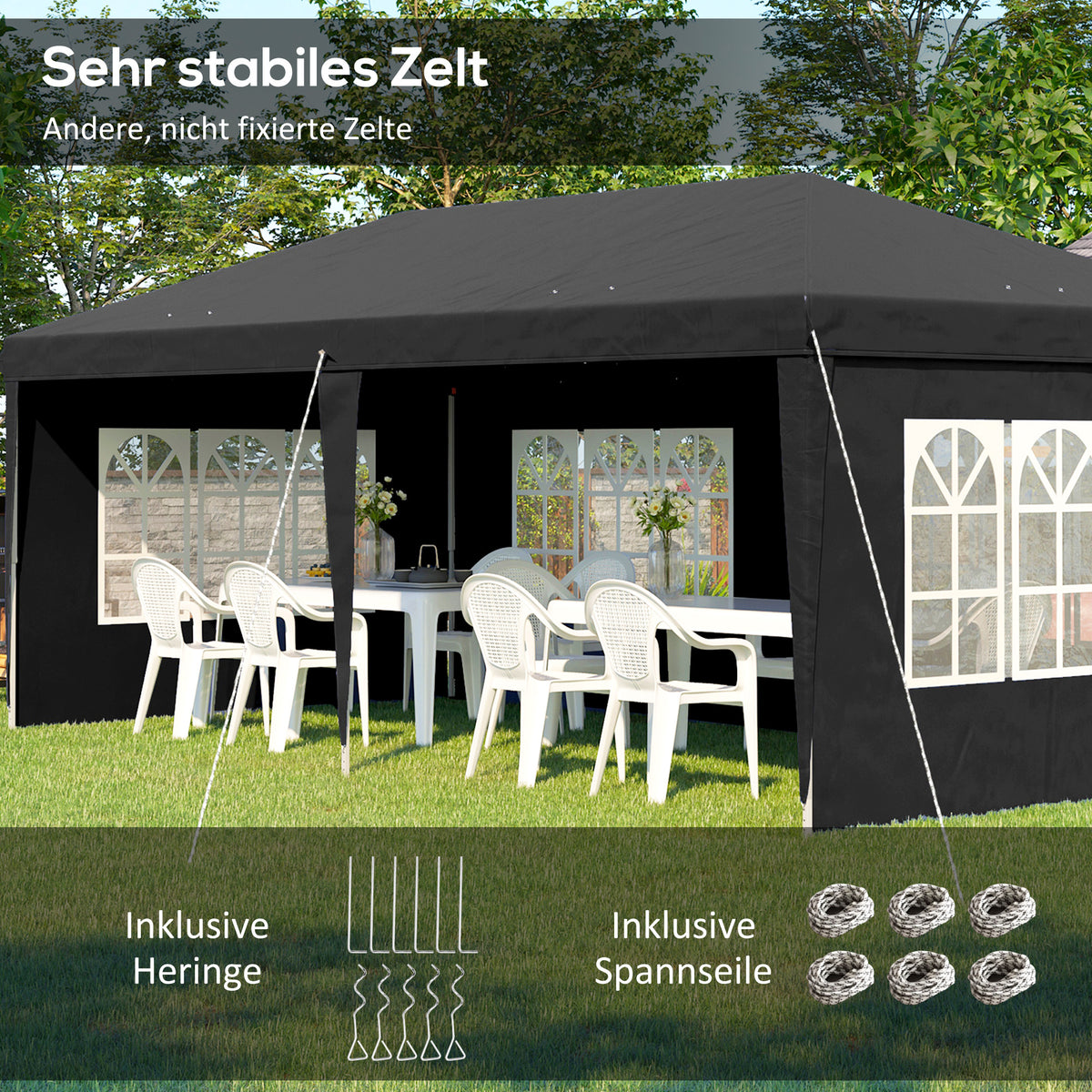 Faltpavillon mit vier abnehmbaren Seitenwänden