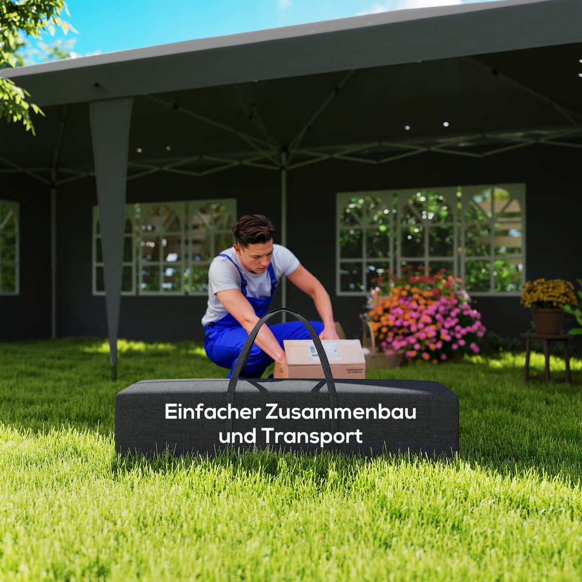 Faltpavillon mit vier abnehmbaren Seitenwänden