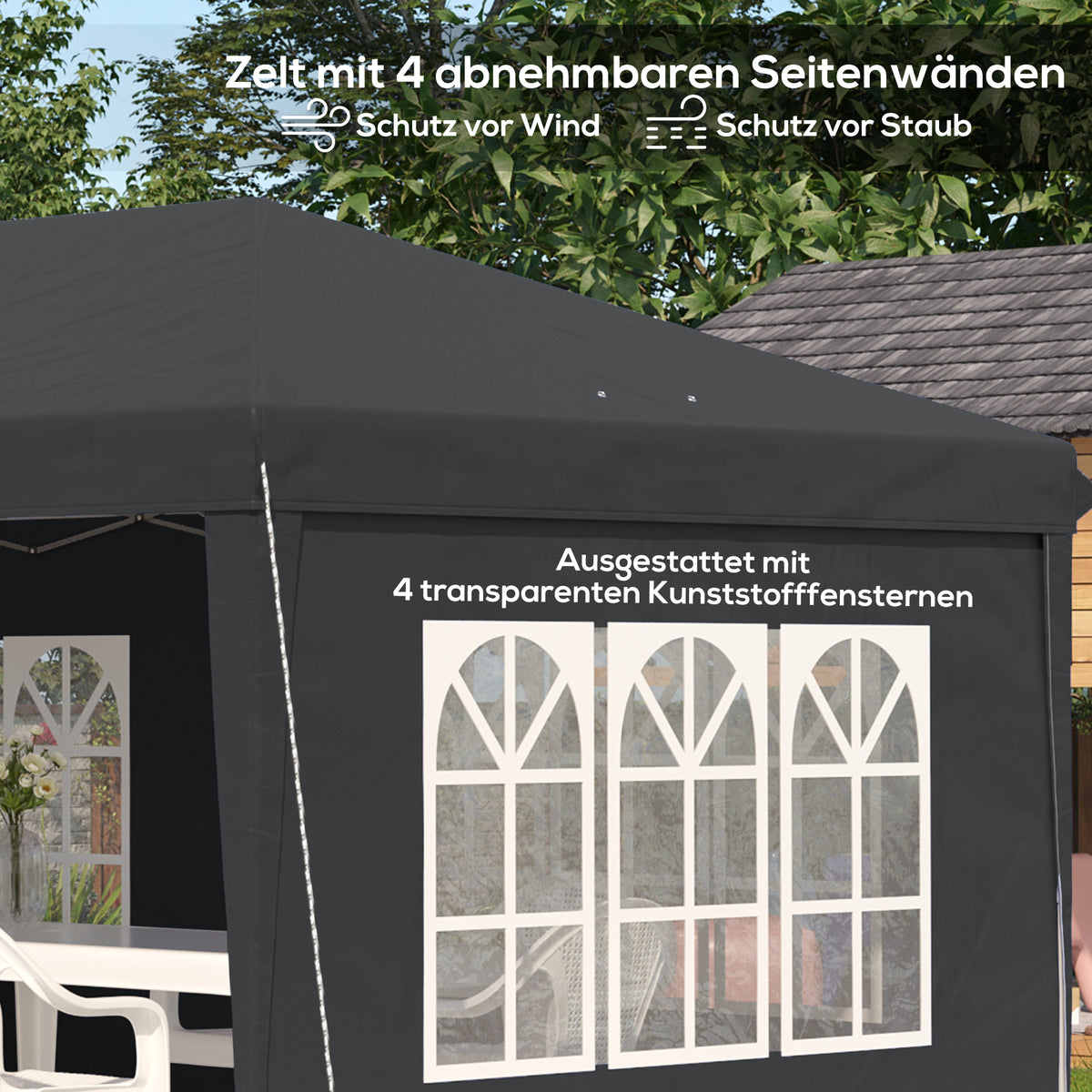 Faltpavillon mit vier abnehmbaren Seitenwänden
