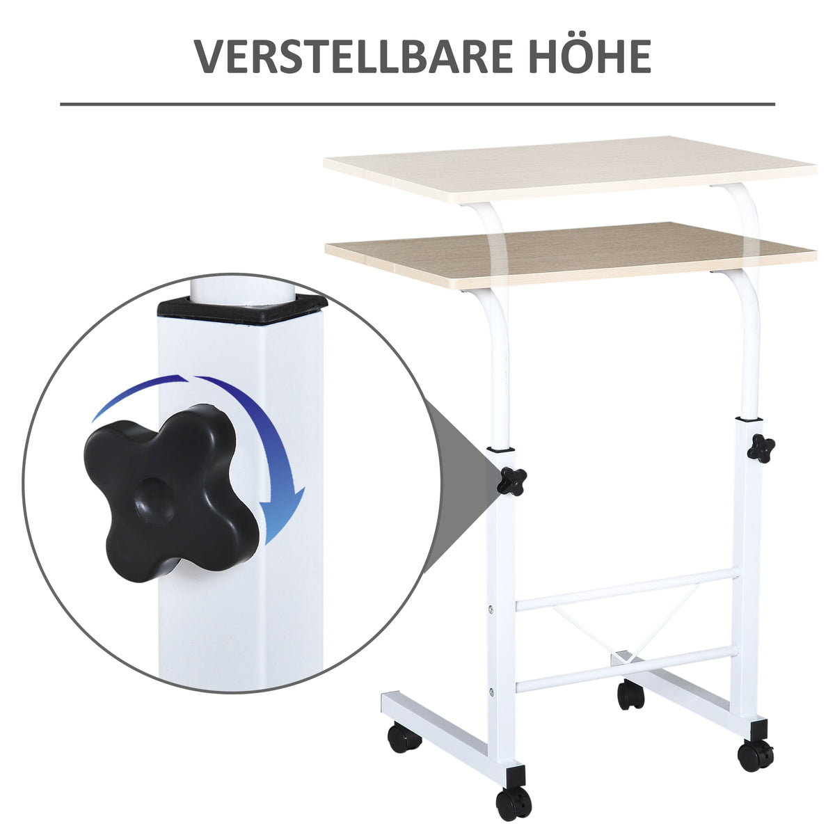 Höhenverstellbarer C-Beistelltisch mit Rollen