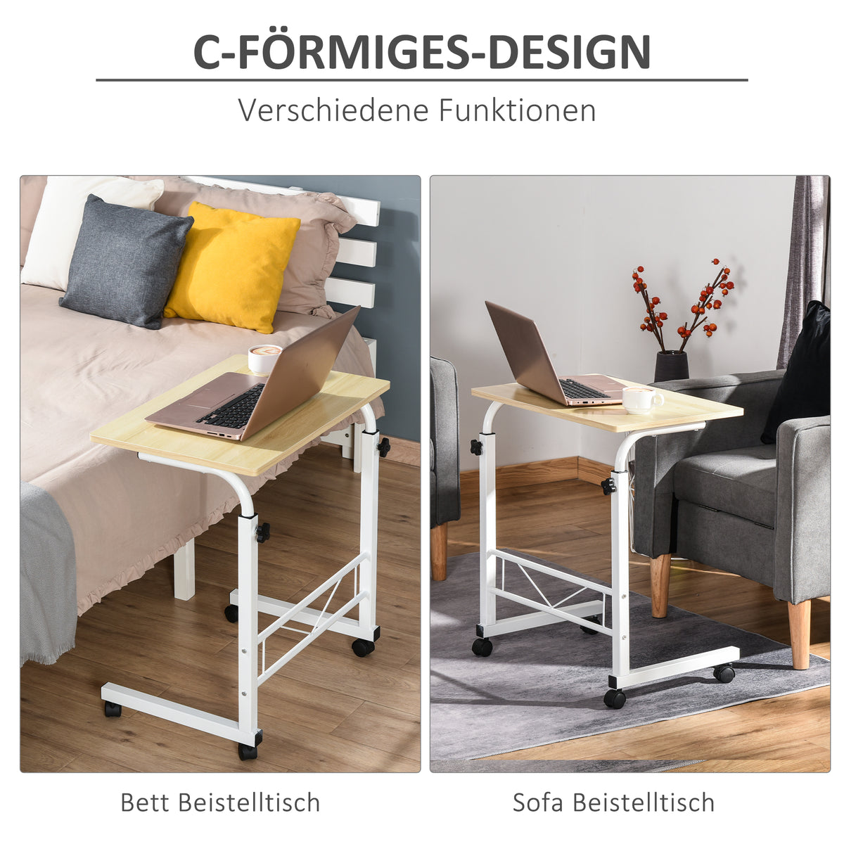 Höhenverstellbarer C-Beistelltisch mit Rollen