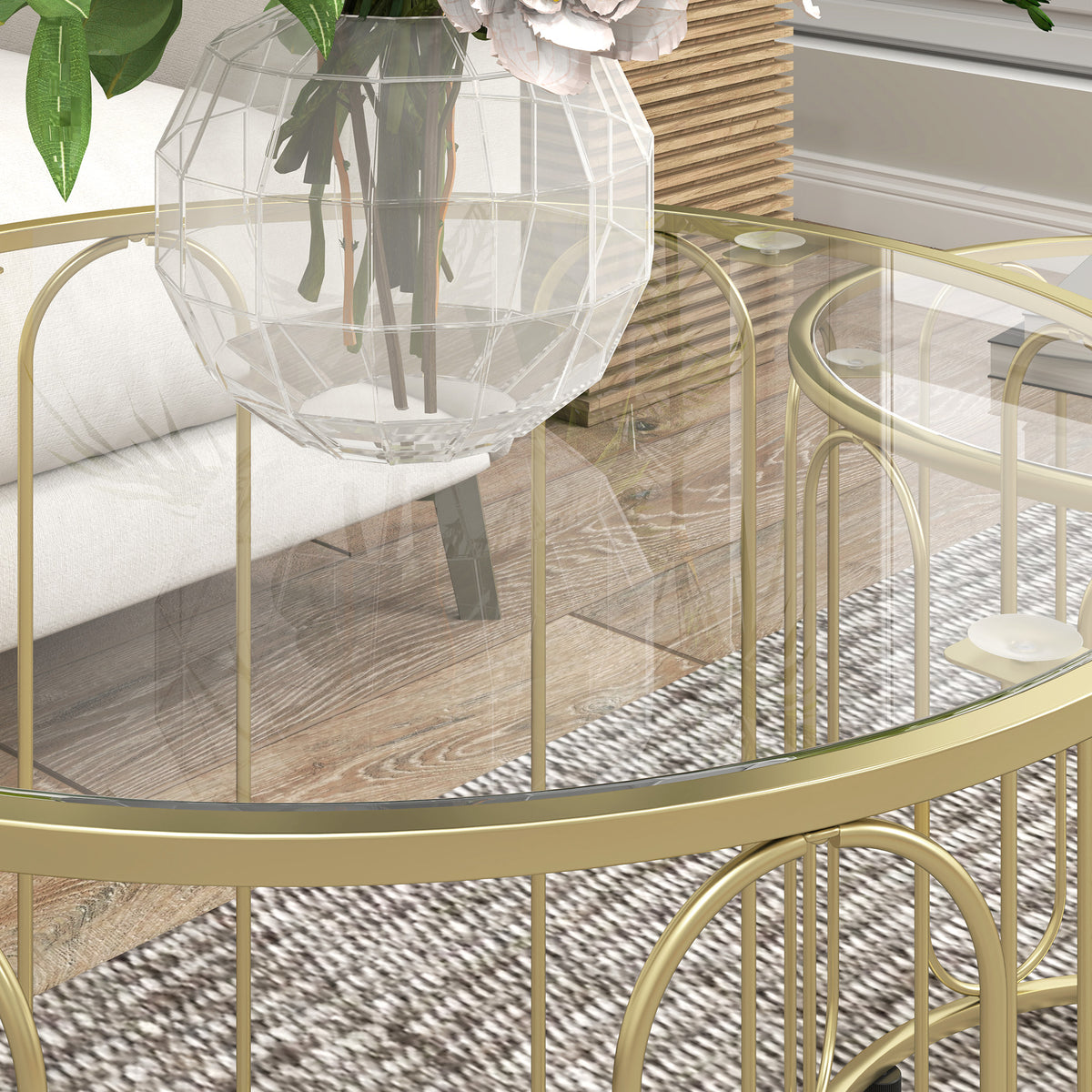 2er-Set Couchtische mit Glasplatten und Metallgestell