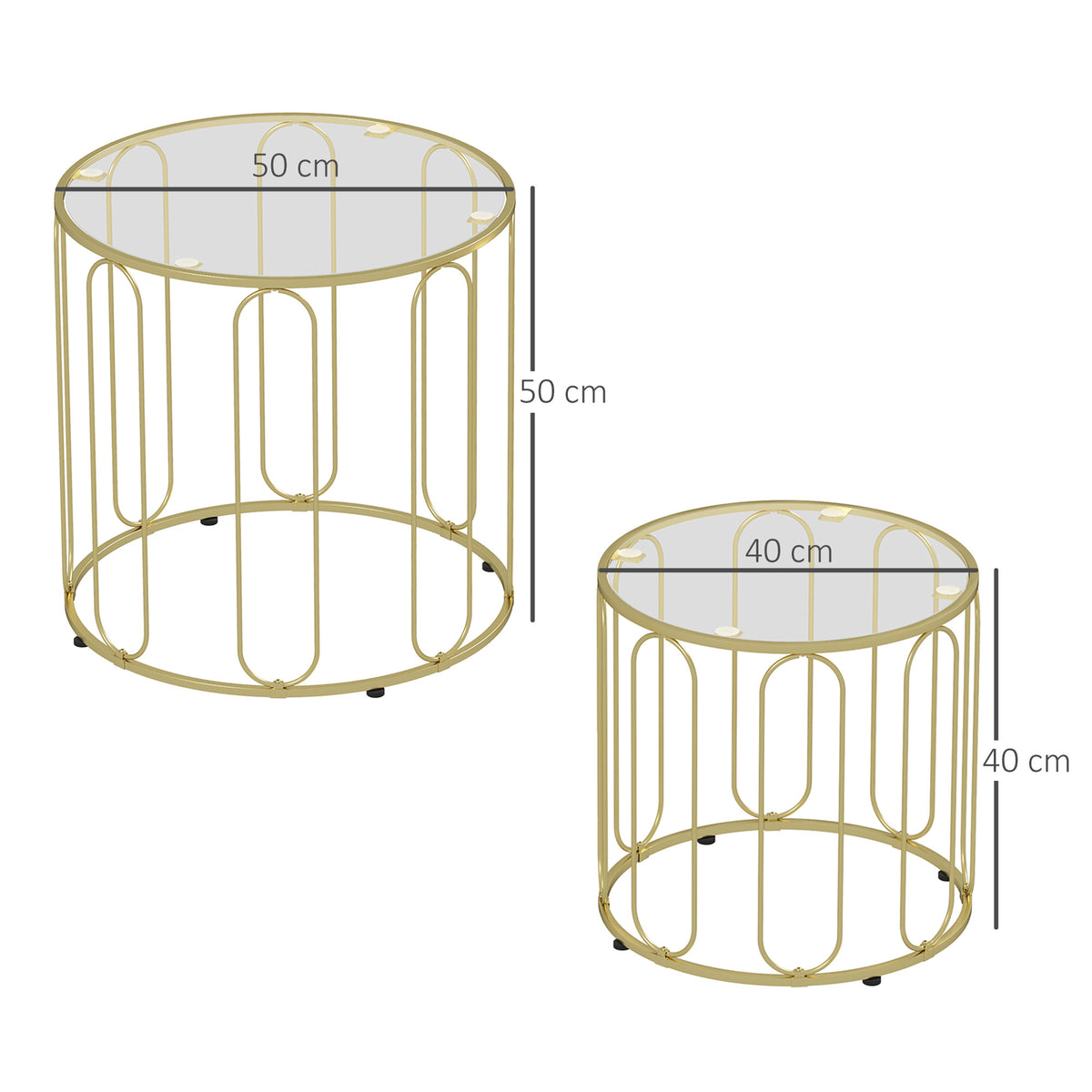 2er-Set Couchtische mit Glasplatten und Metallgestell