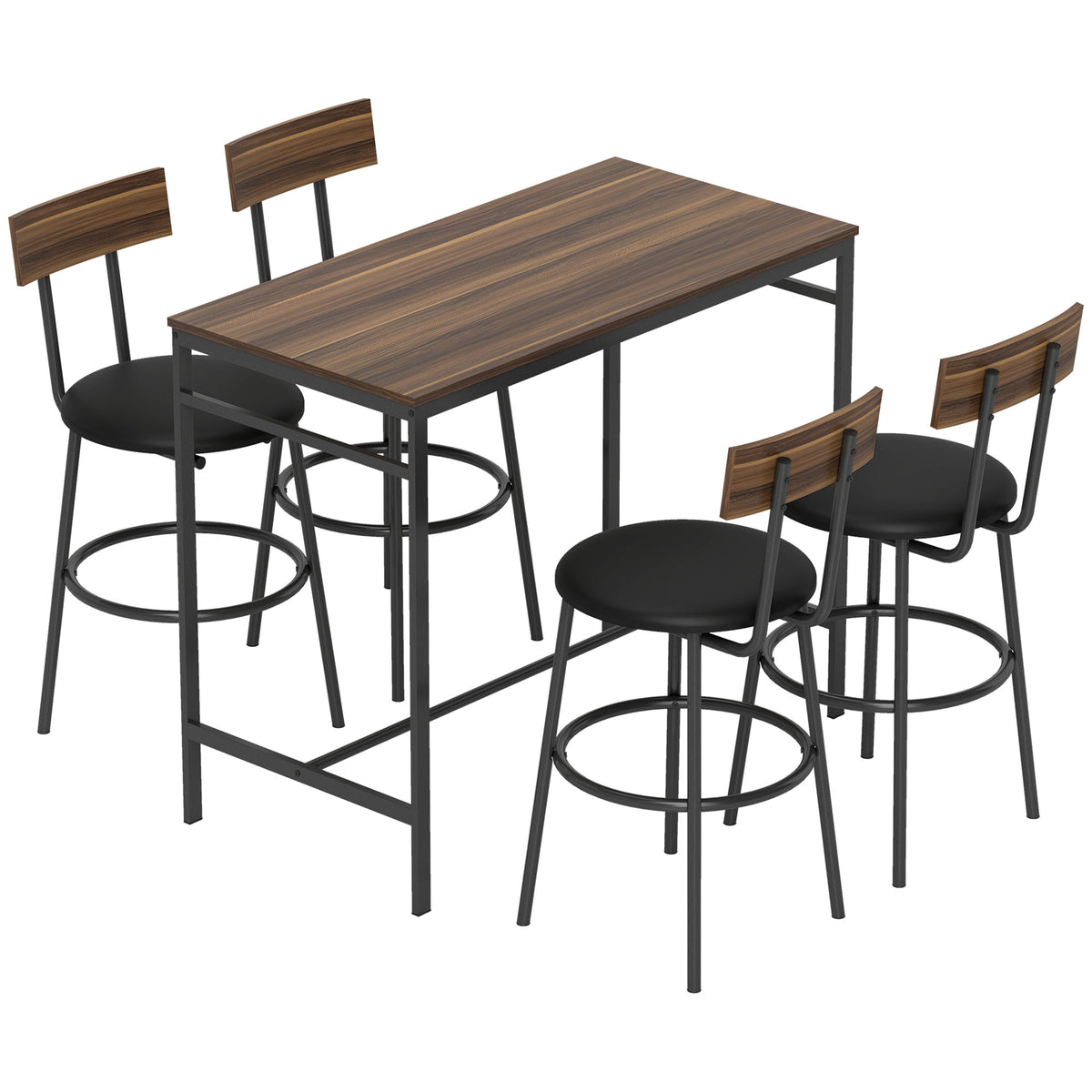 5-teiliges Bartisch-Set mit vier Hockern im Industriestil