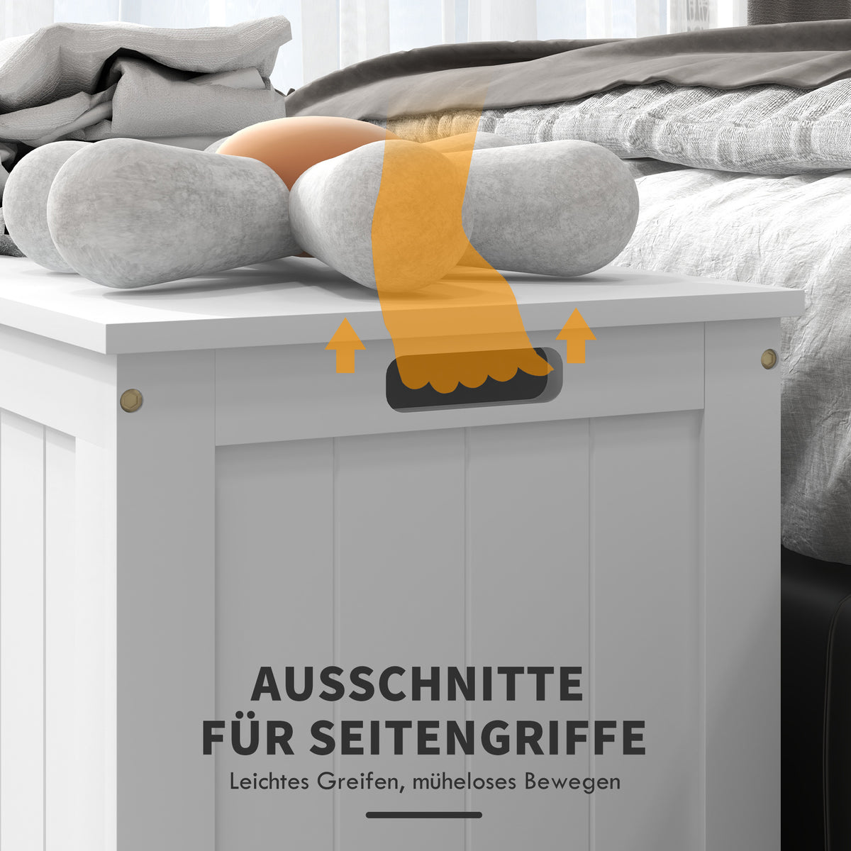 Aufbewahrungstruhe mit Klappdeckel und Sicherheits-Scharnier