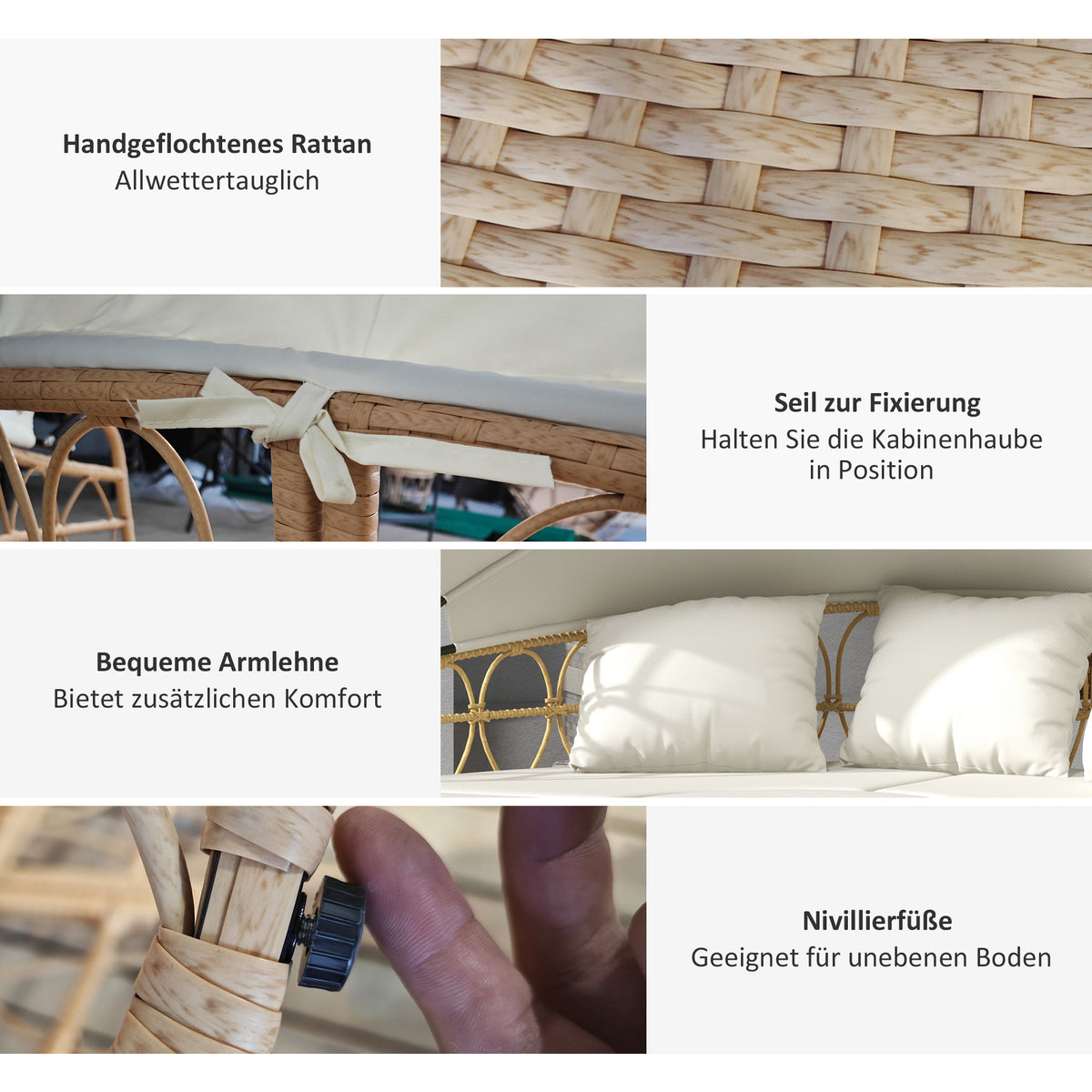 4-teilige Sonneninsel mit ausziehbarem Dach
