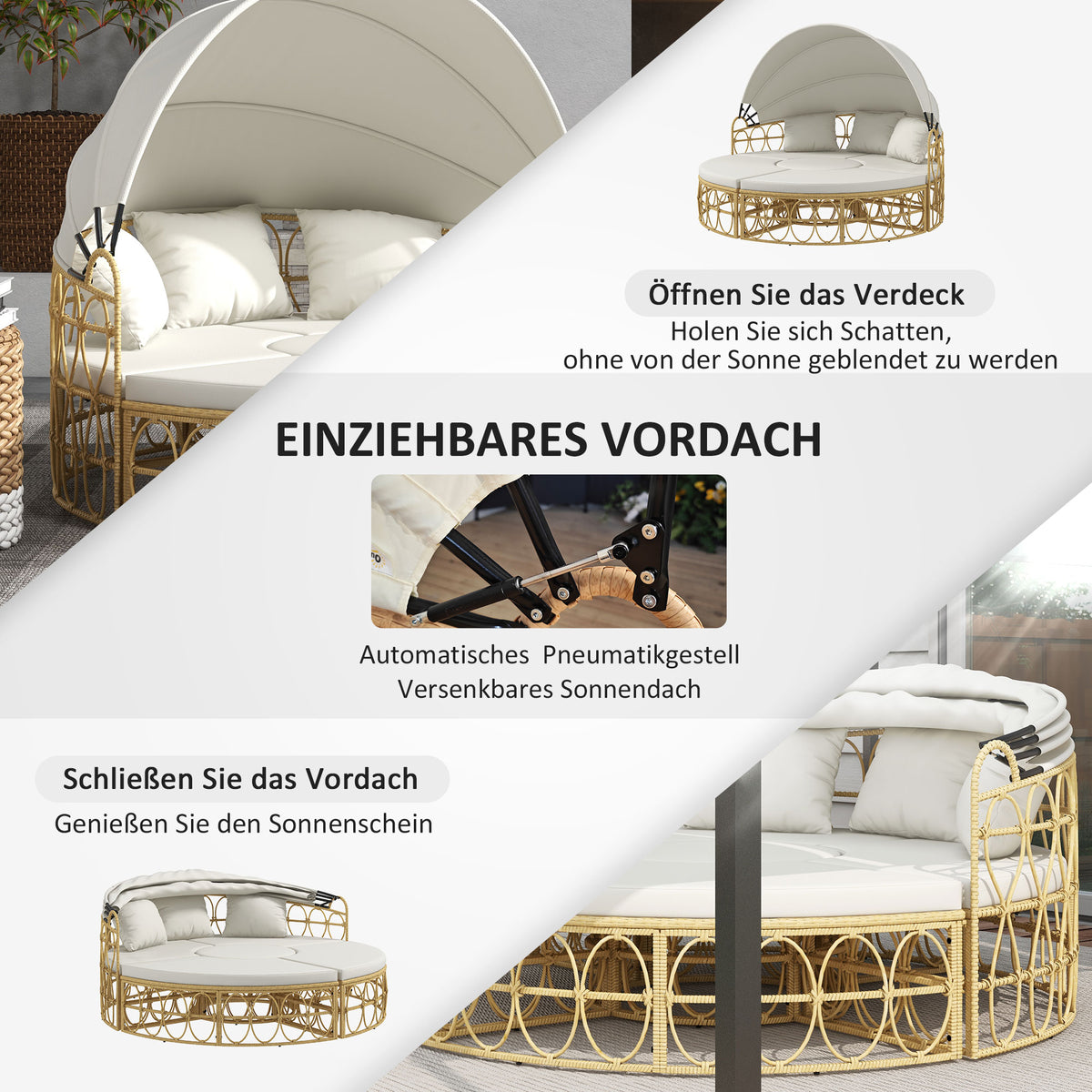 4-teilige Sonneninsel mit ausziehbarem Dach