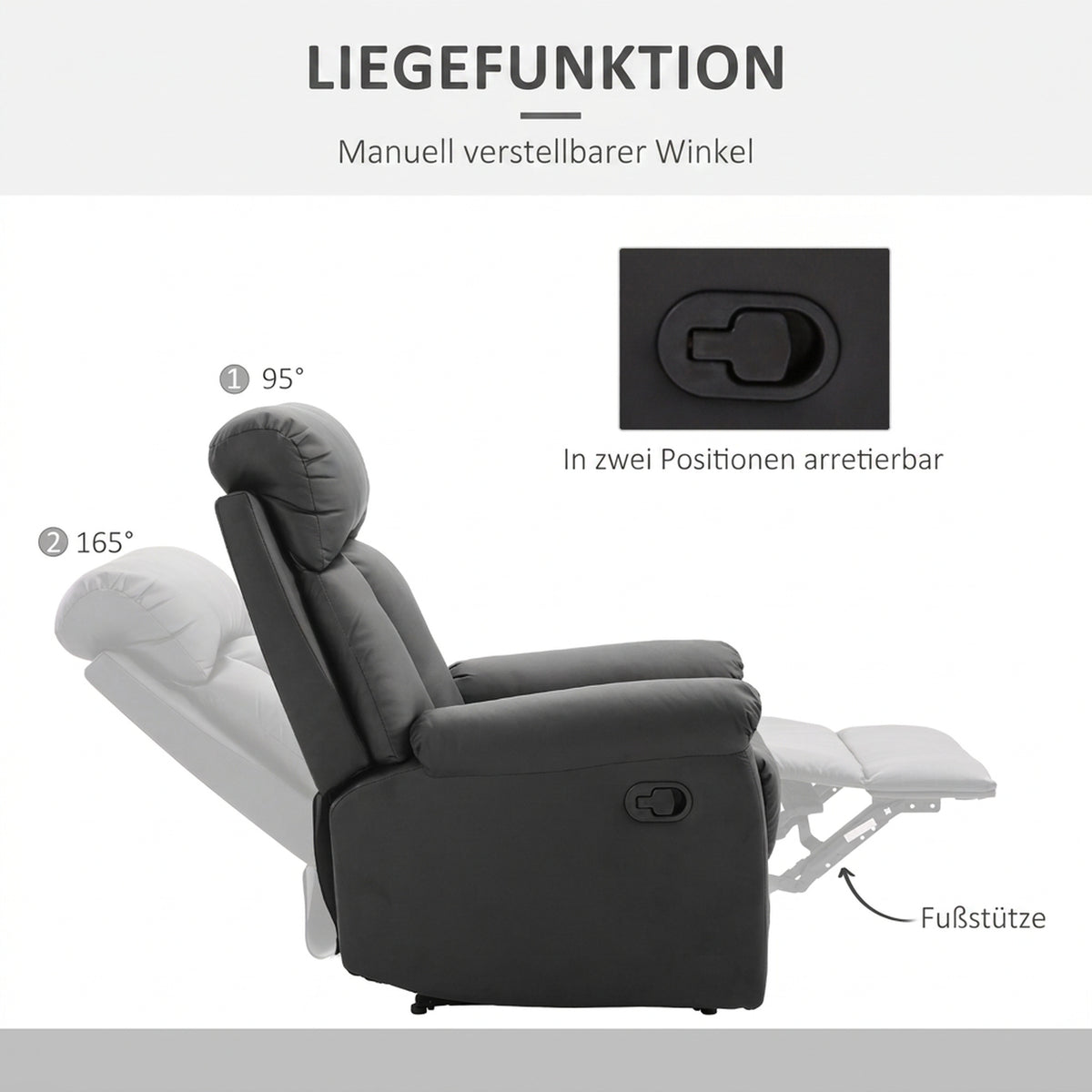 Manueller Relaxsessel aus Kunstleder mit Liegefunktion
