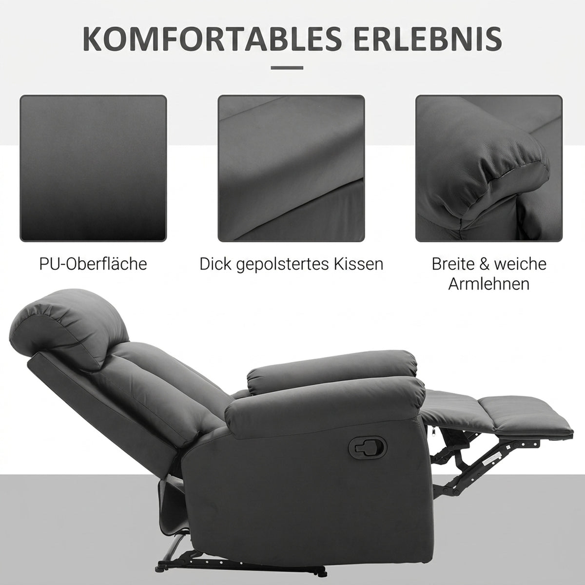Manueller Relaxsessel aus Kunstleder mit Liegefunktion