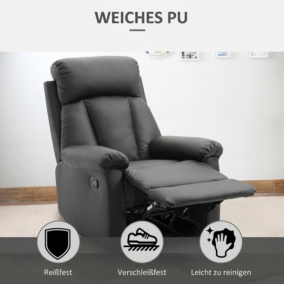 Manueller Relaxsessel aus Kunstleder mit Liegefunktion