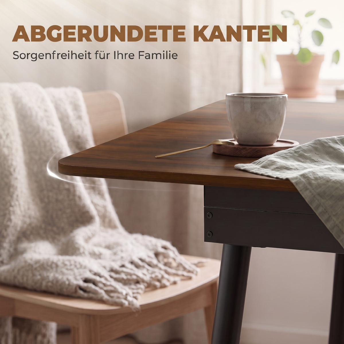 Ausziehbarer Esstisch 130–160 cm mit abgerundeten Ecken