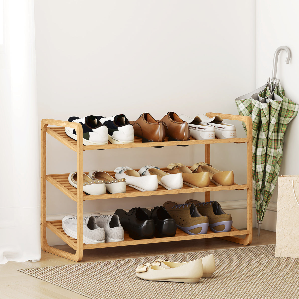 3-stufiges Schuhregal aus Bambus