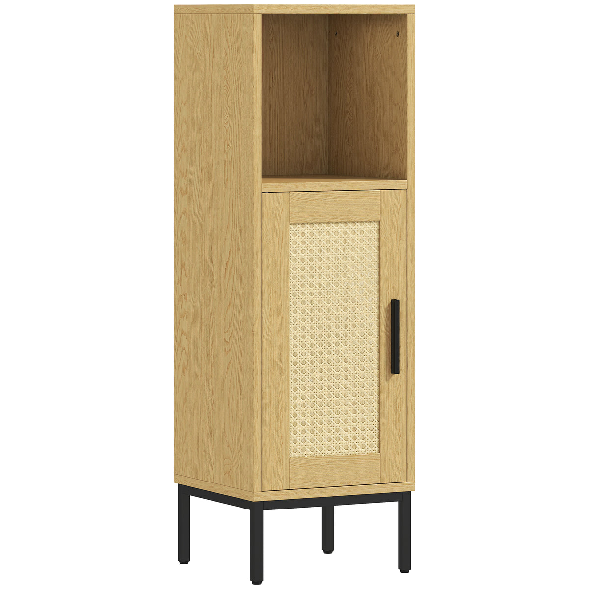 Schmaler Badezimmerschrank mit Rattantür