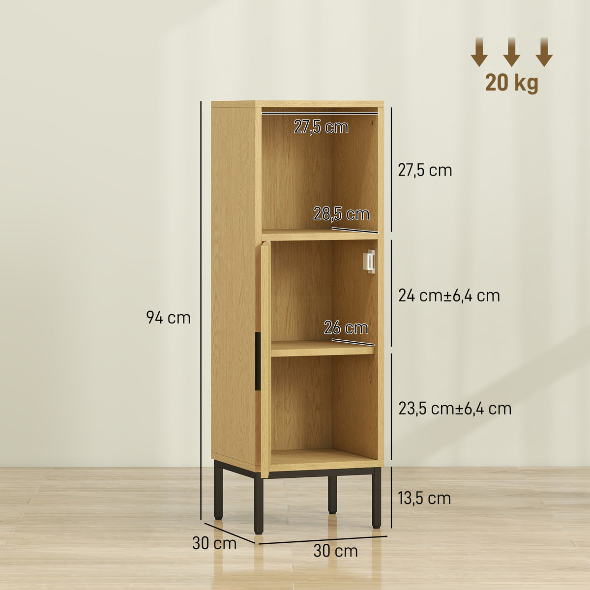 Schmaler Badezimmerschrank mit Rattantür
