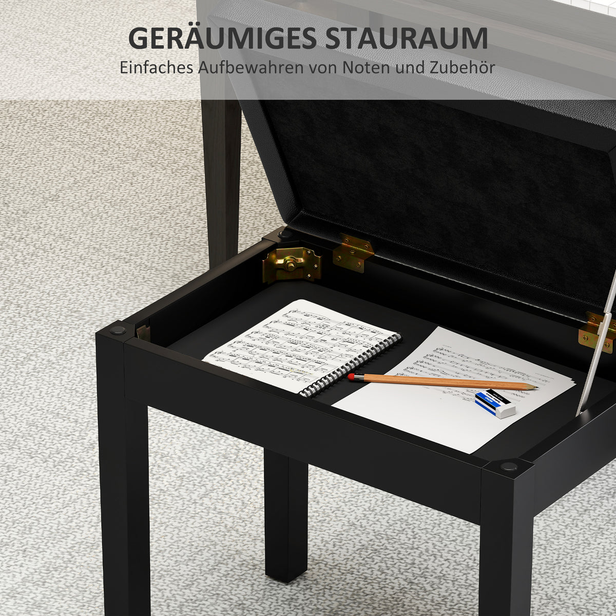 Klavierbank mit Stauraum und Kunstlederbezug