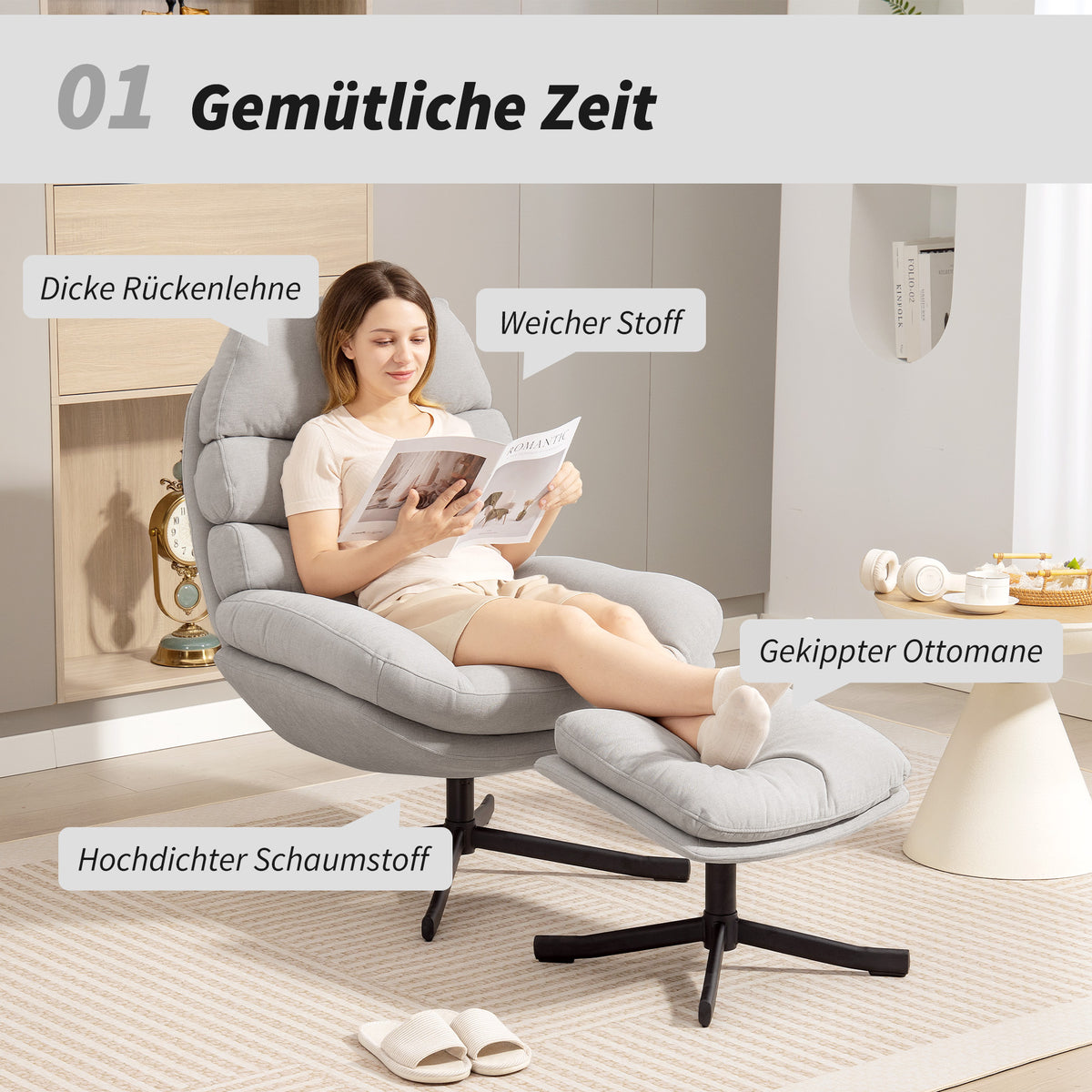 Relaxsessel mit Hocker und 360°-Drehfunktion
