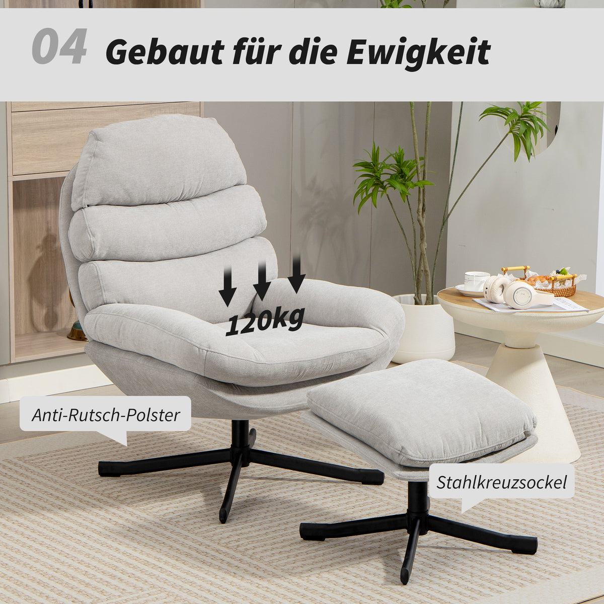Relaxsessel mit Hocker und 360°-Drehfunktion