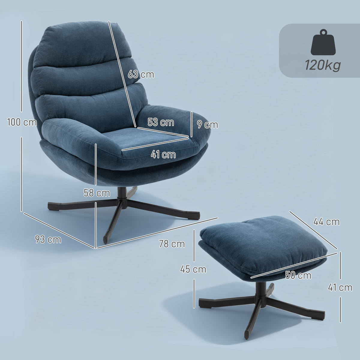 Relaxsessel mit Hocker und 360°-Drehfunktion
