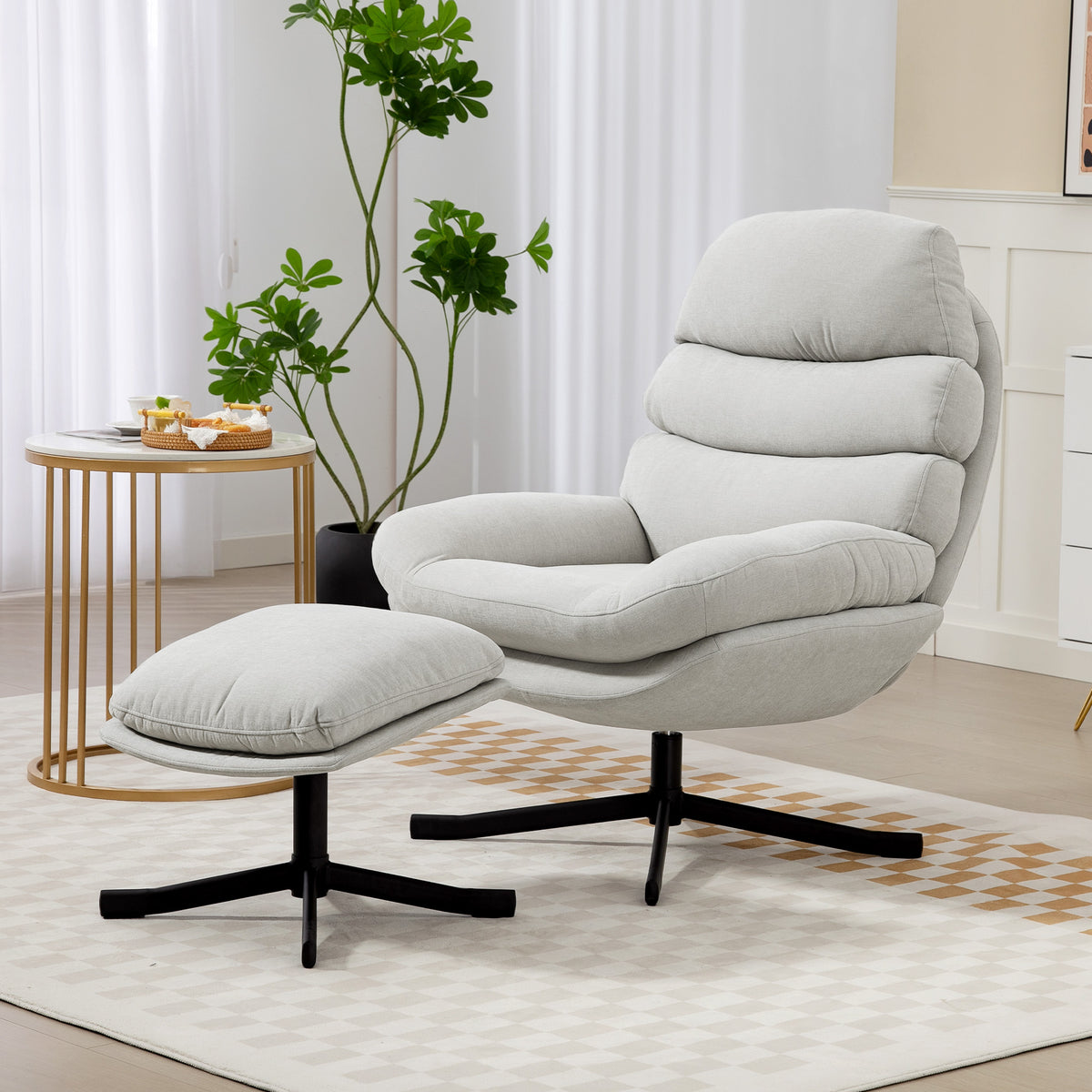 Relaxsessel mit Hocker und 360°-Drehfunktion