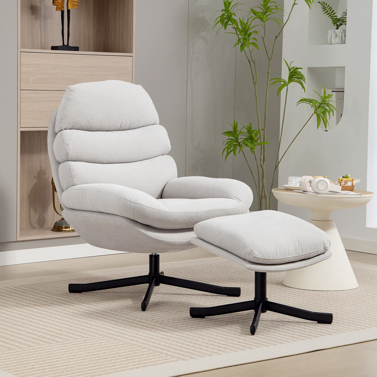 Relaxsessel mit Hocker und 360°-Drehfunktion
