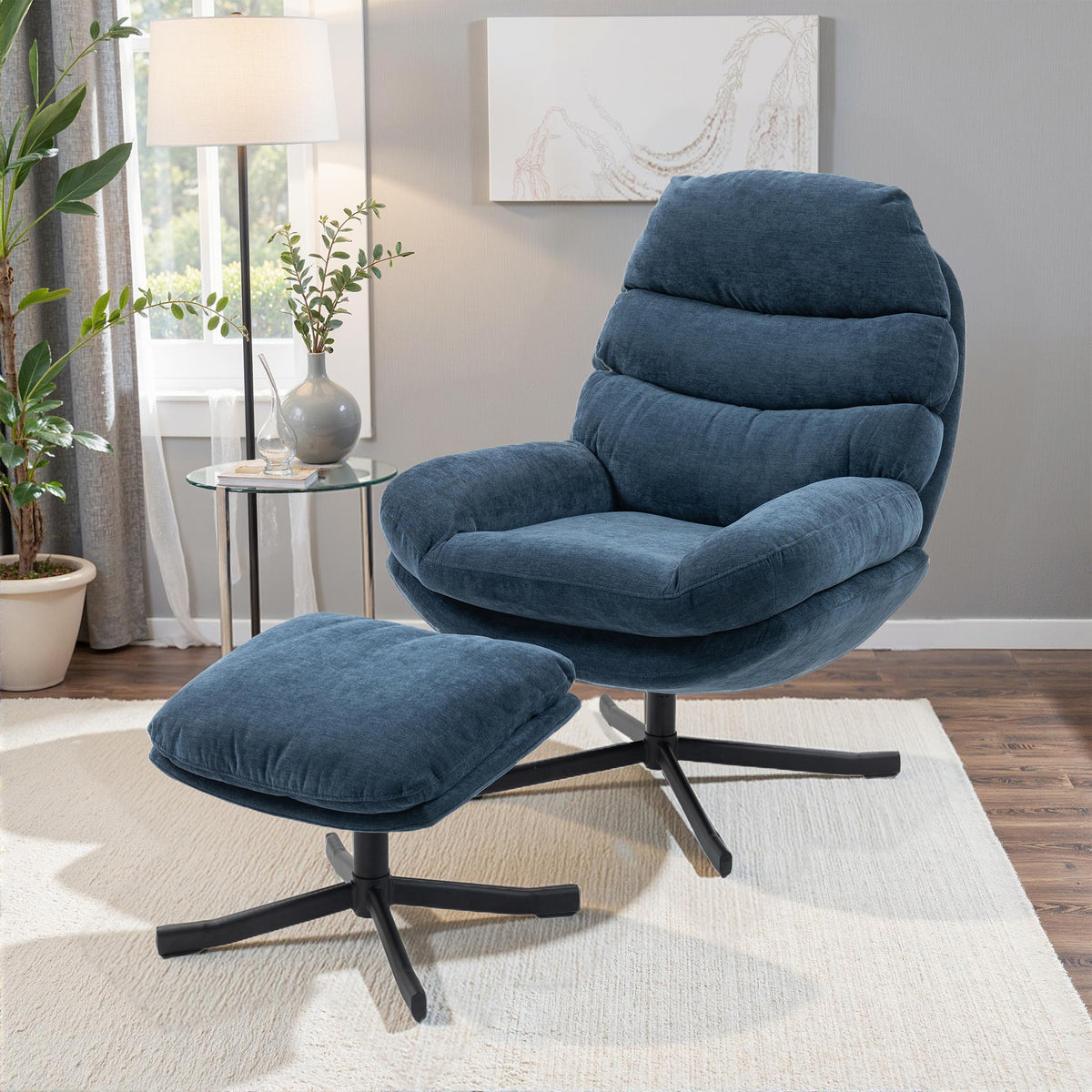 Relaxsessel mit Hocker und 360°-Drehfunktion