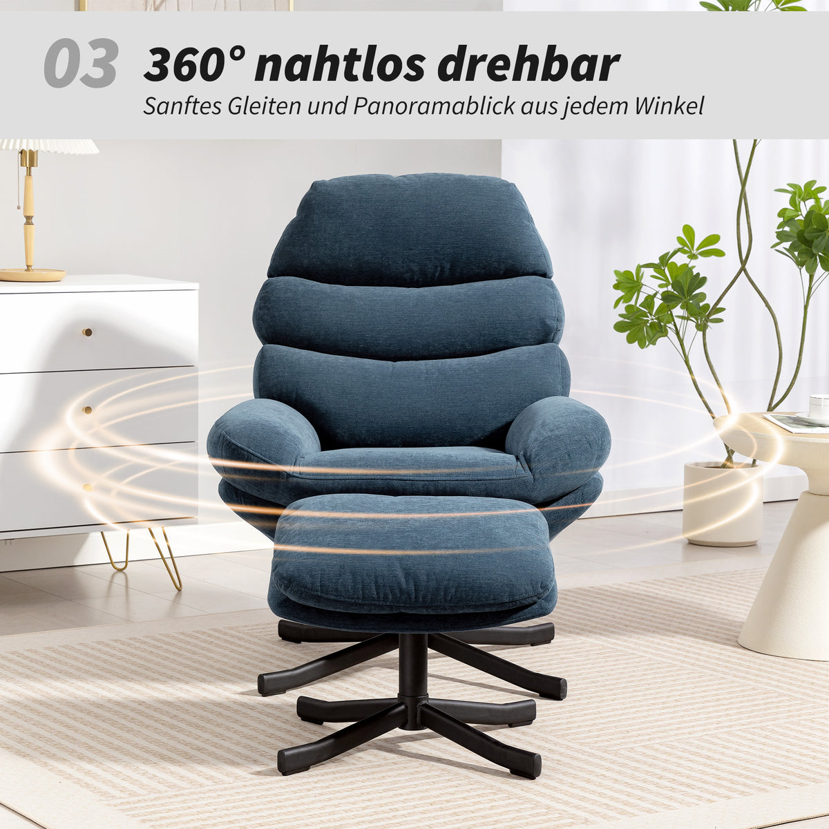 Relaxsessel mit Hocker und 360°-Drehfunktion