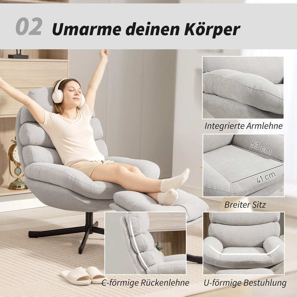 Relaxsessel mit Hocker und 360°-Drehfunktion