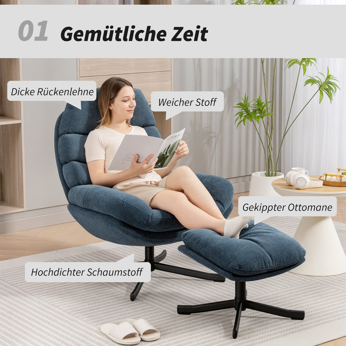 Relaxsessel mit Hocker und 360°-Drehfunktion