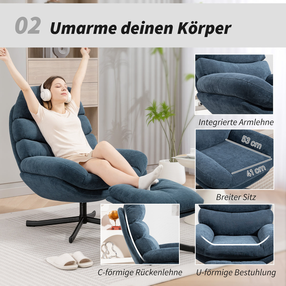 Relaxsessel mit Hocker und 360°-Drehfunktion
