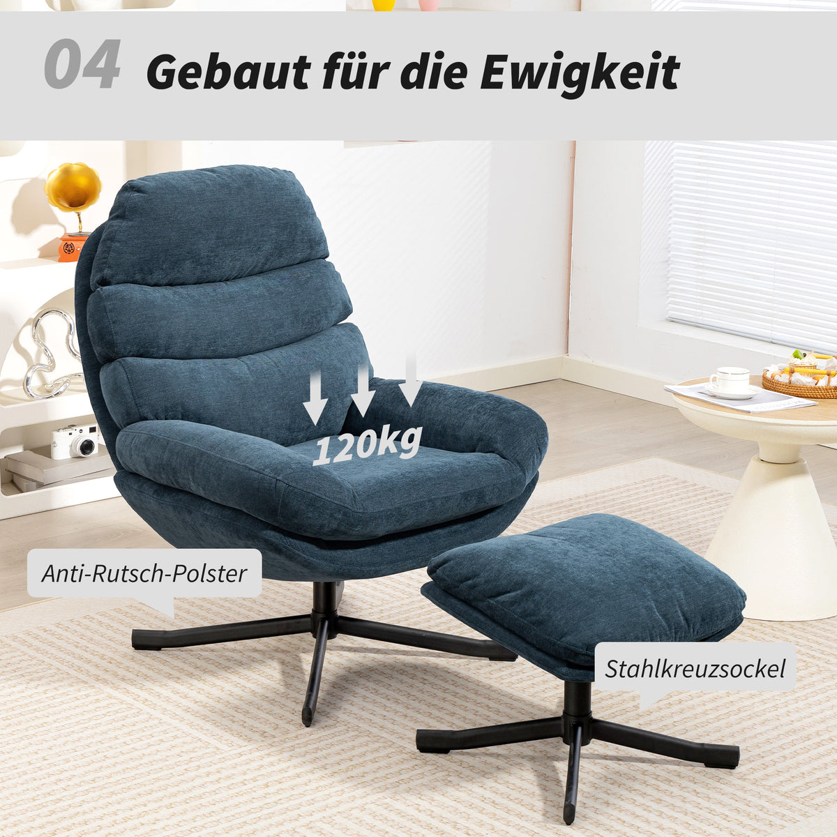 Relaxsessel mit Hocker und 360°-Drehfunktion