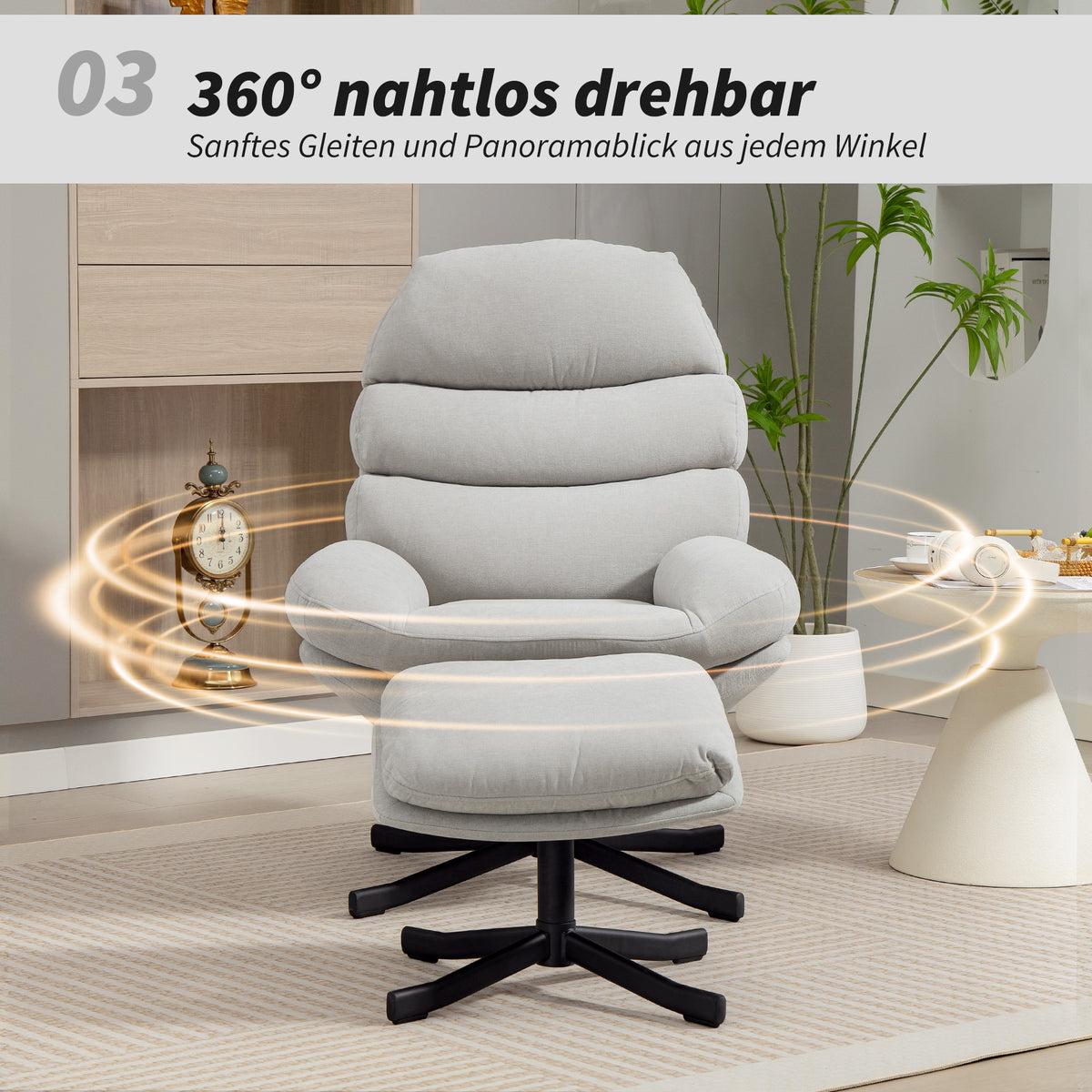 Relaxsessel mit Hocker und 360°-Drehfunktion