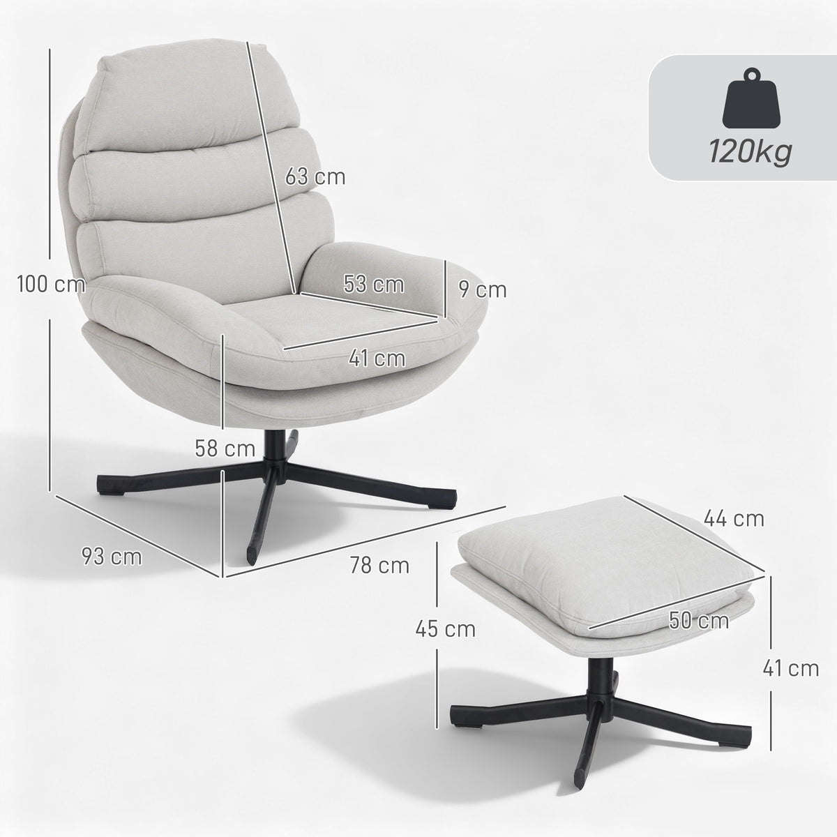 Relaxsessel mit Hocker und 360°-Drehfunktion