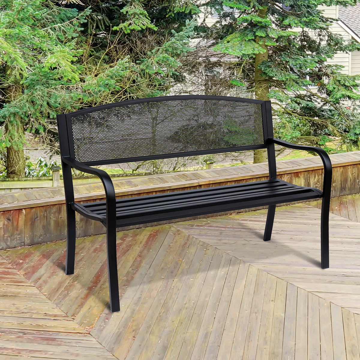 Gartenbank aus Stahl für zwei Personen