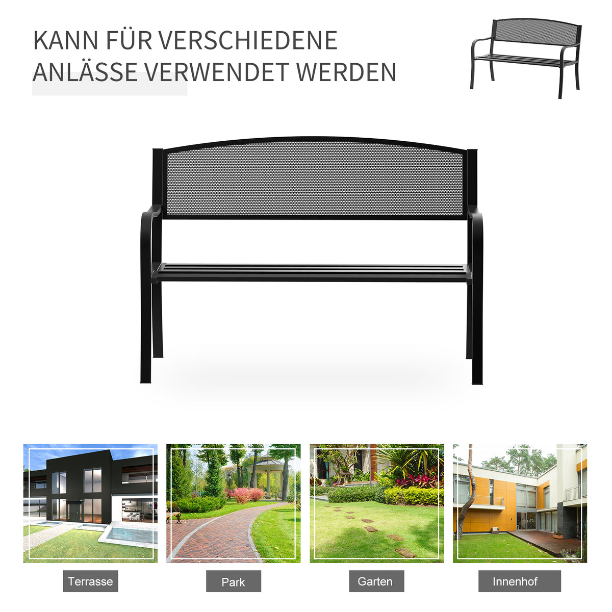 Gartenbank aus Stahl für zwei Personen