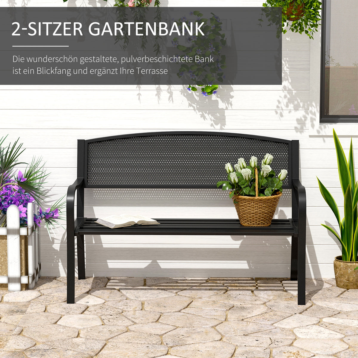 Gartenbank aus Stahl für zwei Personen