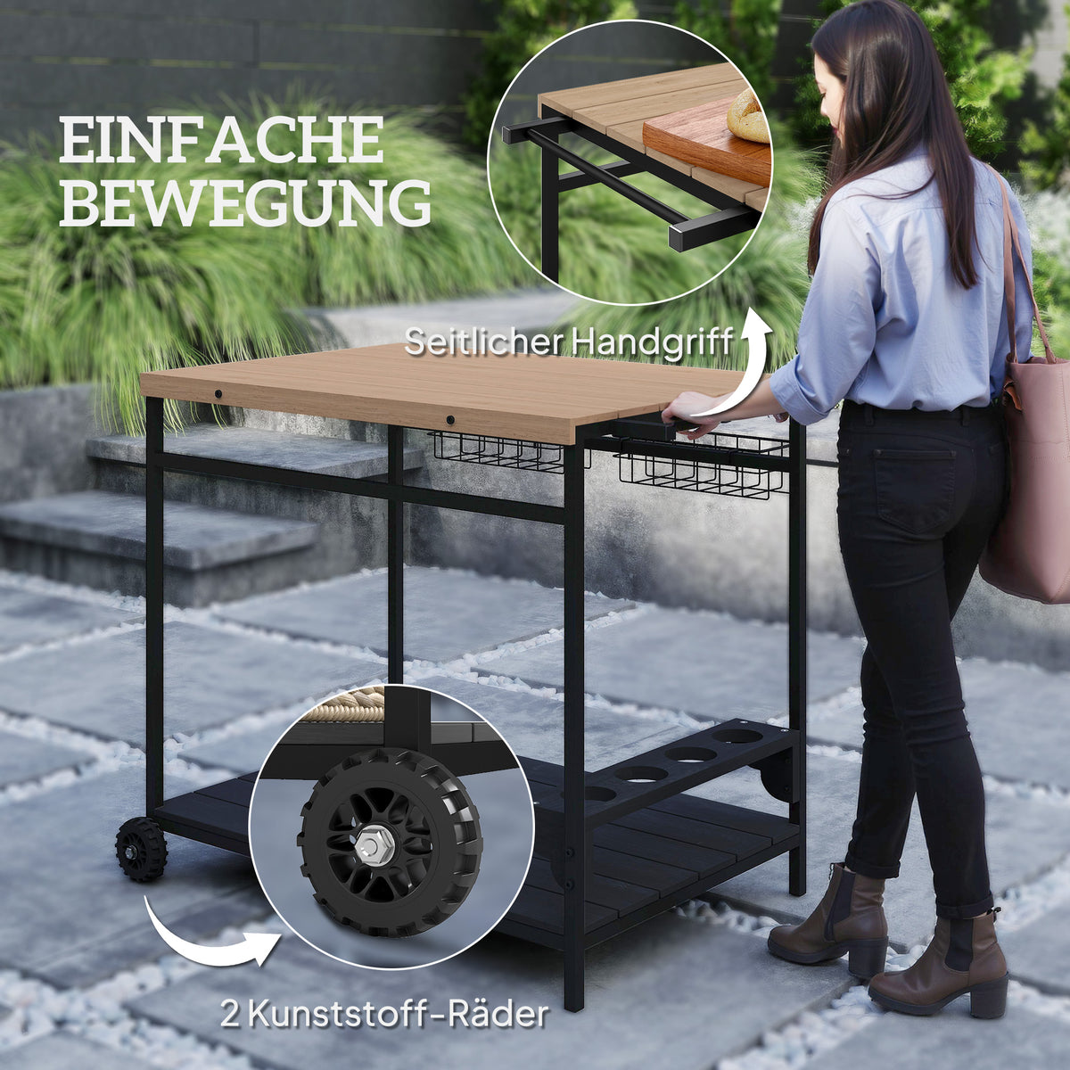 Servierwagen mit zwei Ablagen und Flaschenhaltern