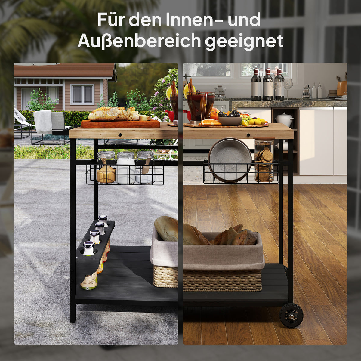 Servierwagen mit zwei Ablagen und Flaschenhaltern