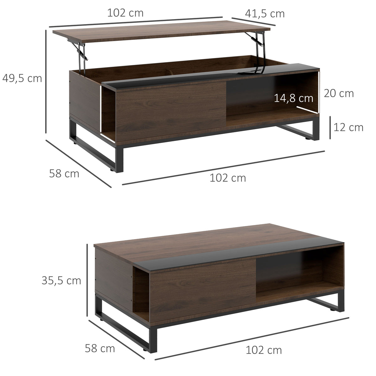 Couchtisch mit Hebefunktion und Stauraum