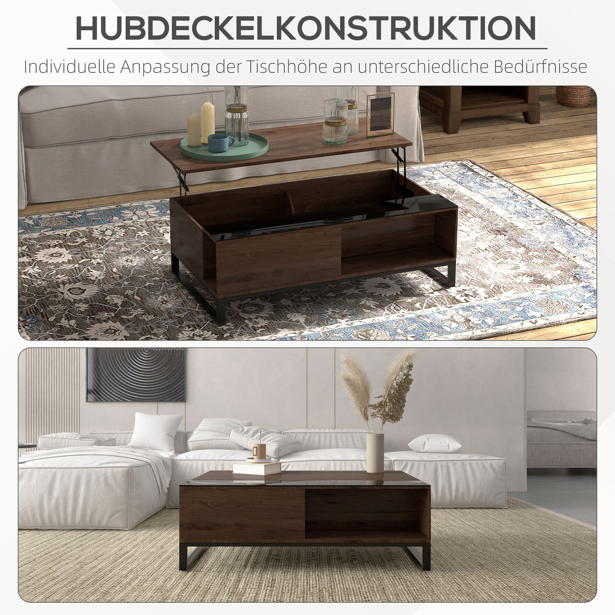 Couchtisch mit Hebefunktion und Stauraum
