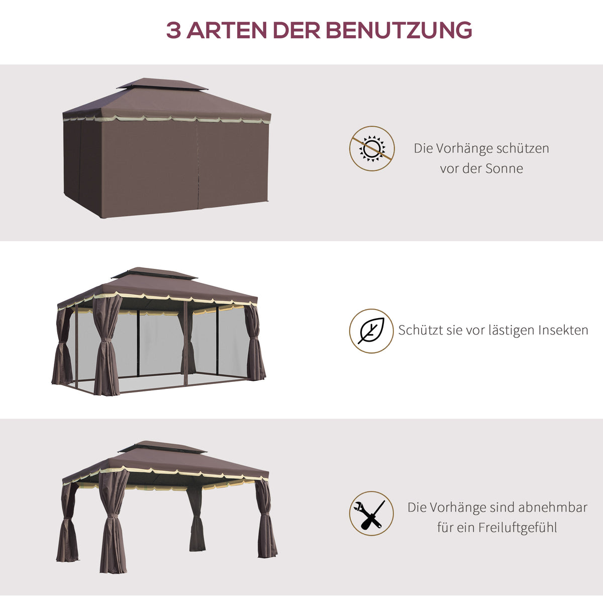 Gartenpavillon mit Doppeldach und vier Seitenwänden